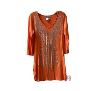 Alberto Malaki Orange tunic top with silver embellishments. Size M, Used